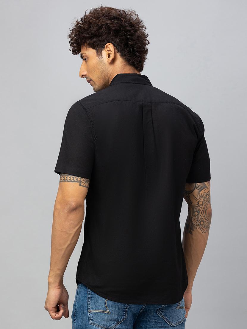 globus men black short sleeves cotton curved hem shirt with patch pocket - 19782651 - Standard Image - 2