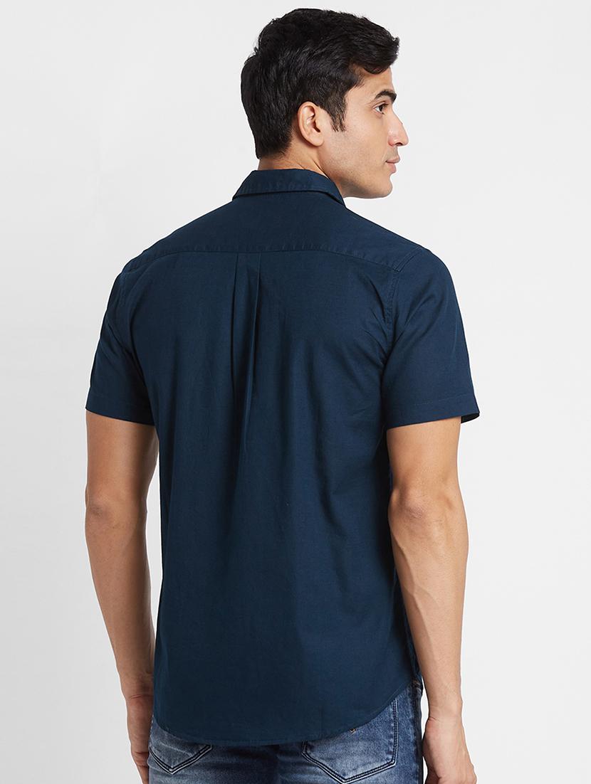 globus men blue opaque regular fit spread collar linen shirt - 19782657 - Standard Image - 2