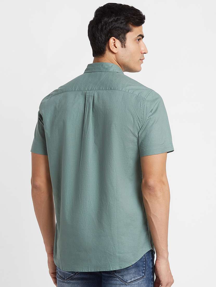 globus men olive short sleeve pure cotton casual shirt - 19782666 -  Standard Image - 2