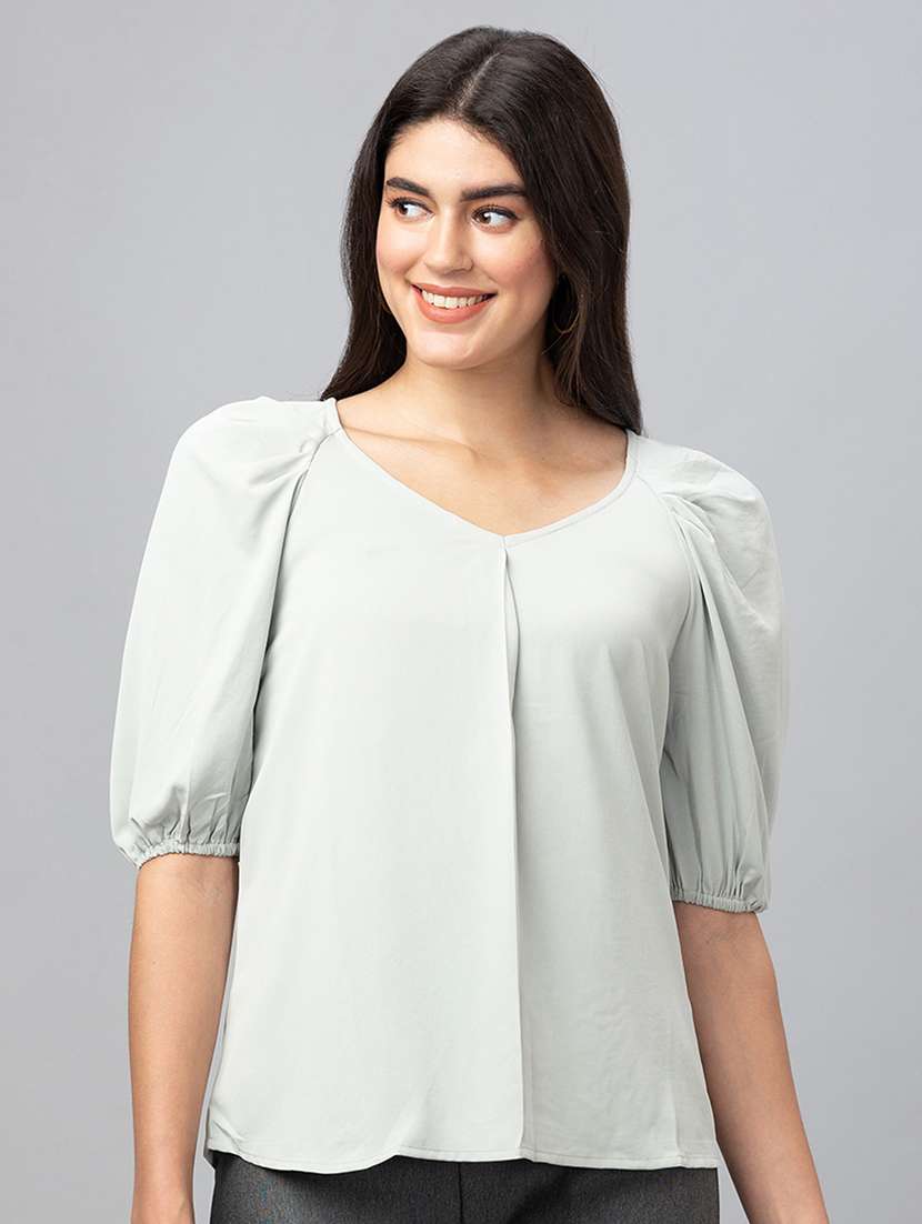 women mint green polyester regular top