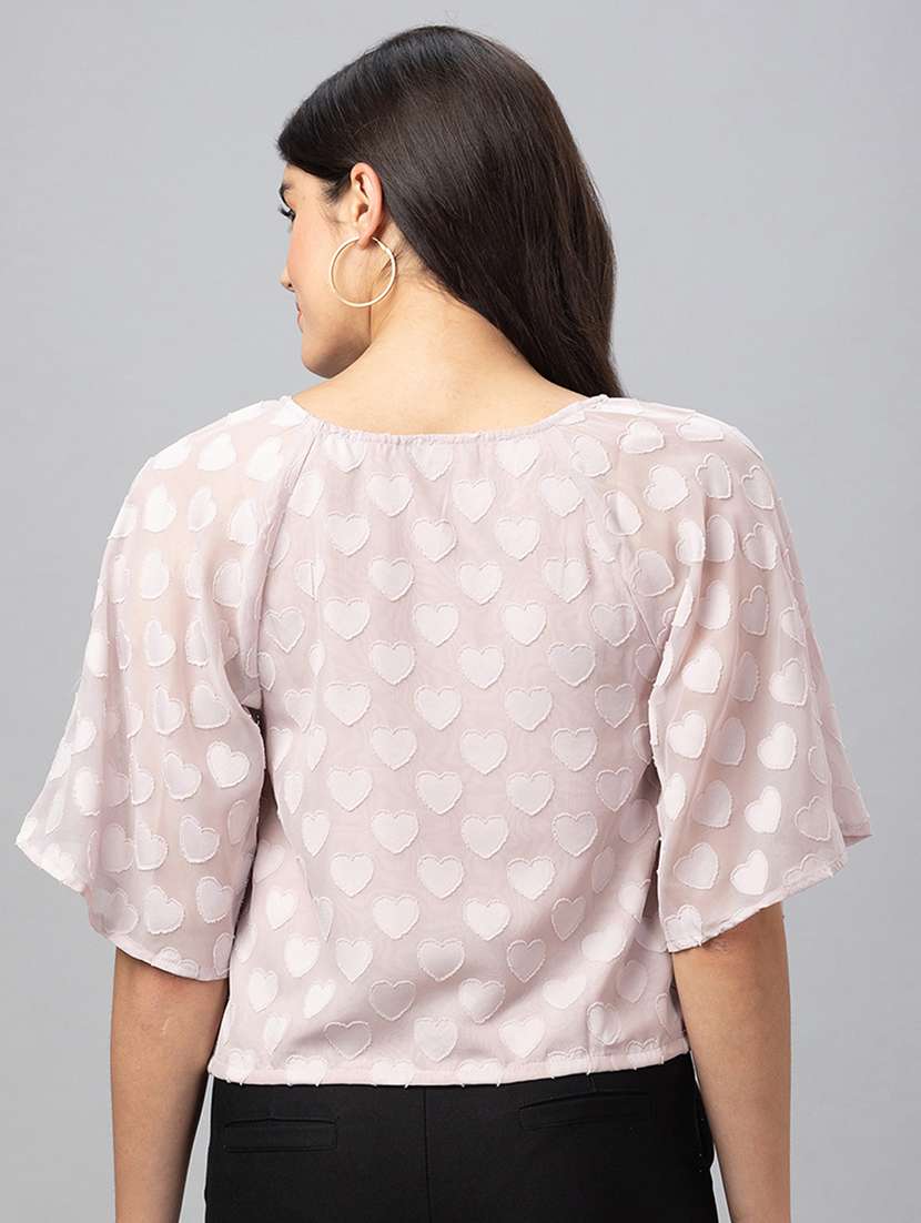 women pink polyester crop top - 19783710 - Standard Image - 2
