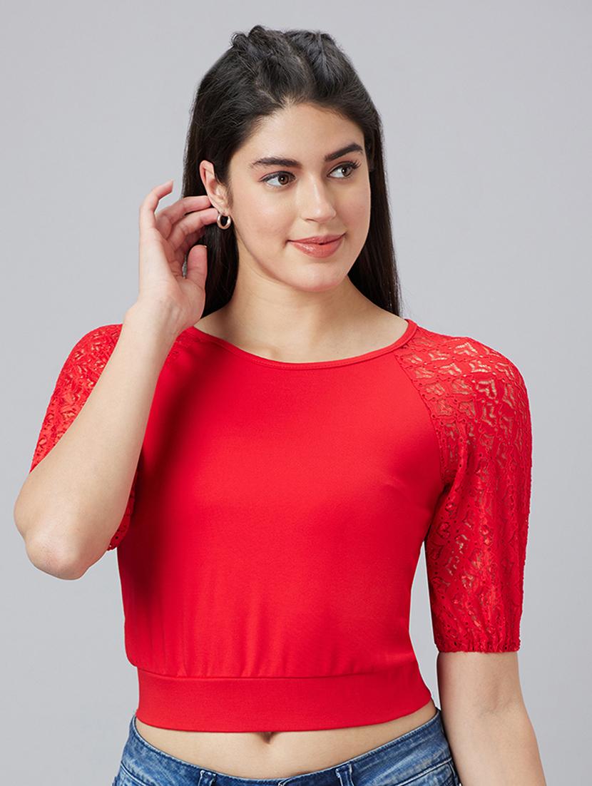 women red polyester crop top - 19783724 - Zoom Image - 0