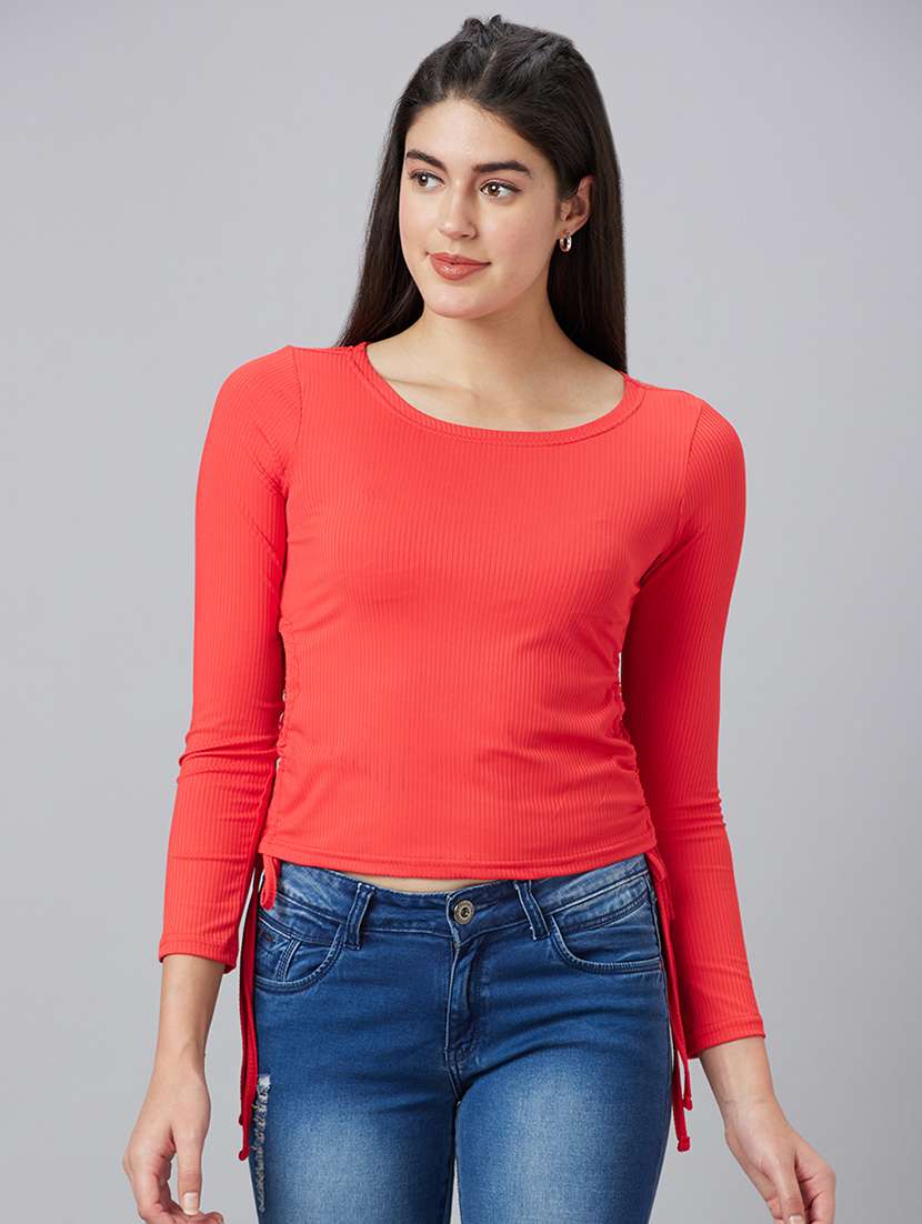 women coral polyester regular top