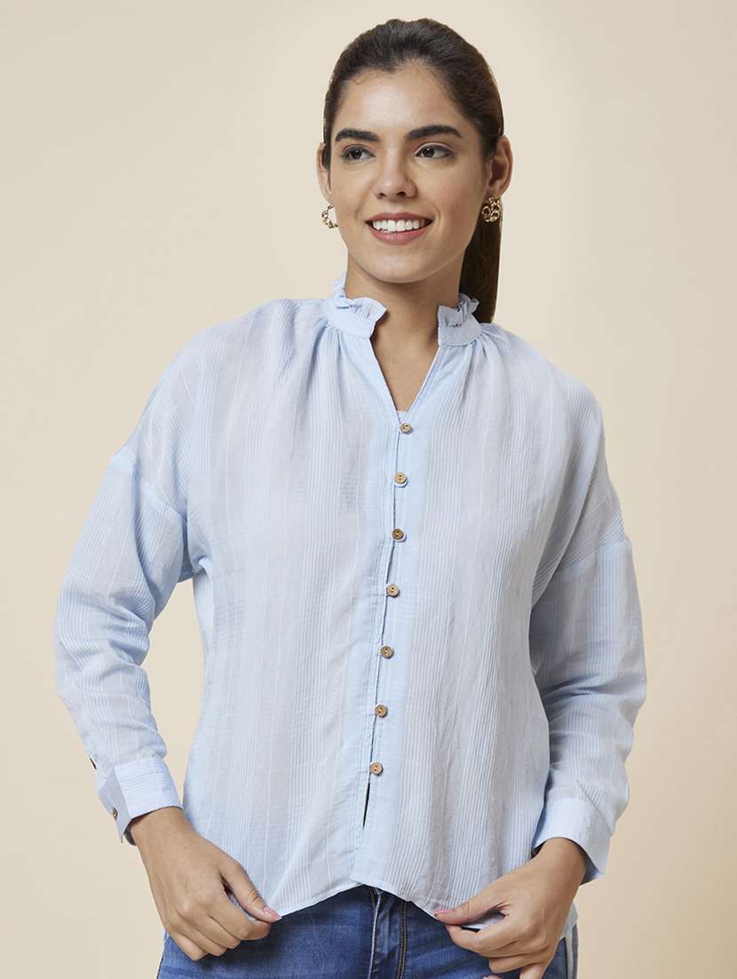 women's asymmetric mandarin neck top