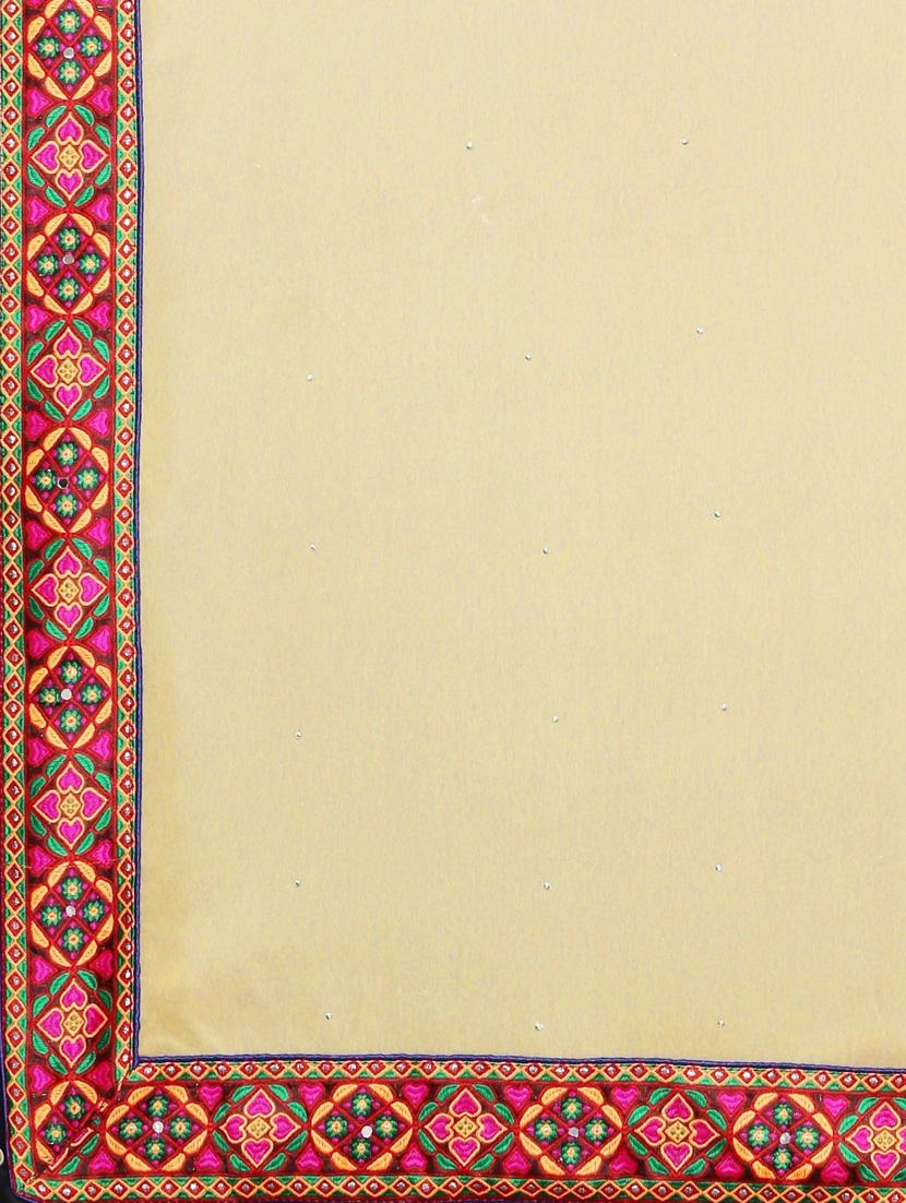 women's solid with work cream colored saree - 19784098 - Standard Image - 2