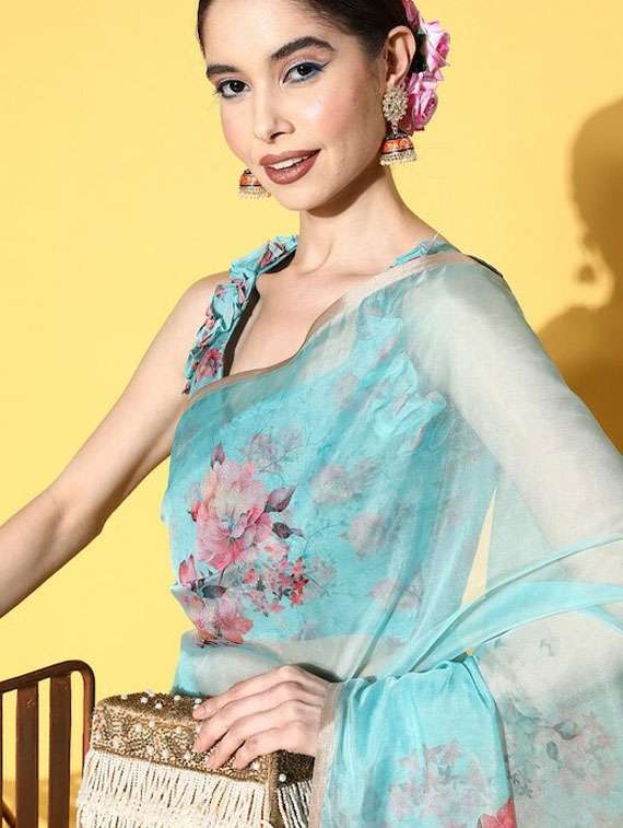 floral print woven saree with blouse - 19784123 - Standard Image - 2