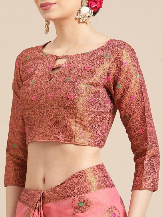 women's self design orange colored saree with blouse - 19784297 - Standard Image - 2