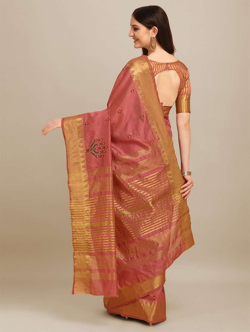 women's self design rust colored saree - 19784476 - Standard Image - 2
