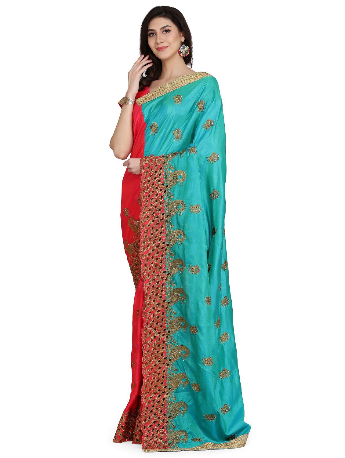 self designed half and half embroidered saree - 19784658 - Standard Image - 2