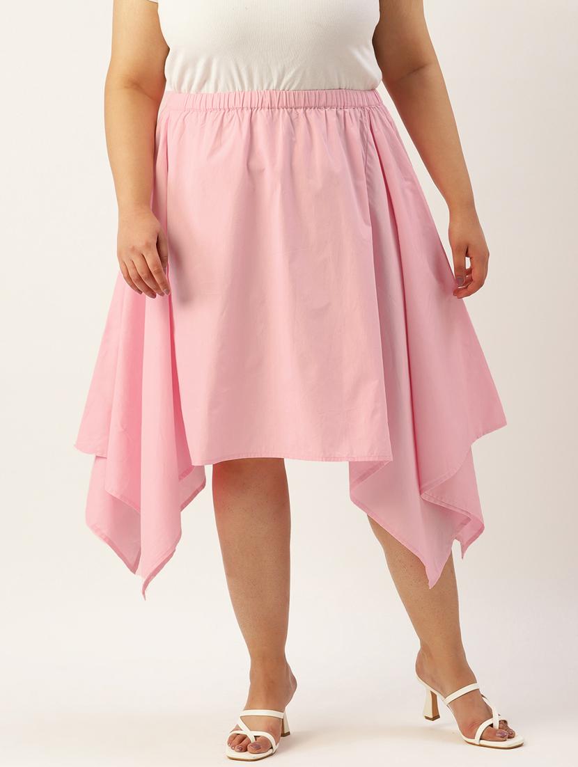 women solid high rise asymmetric skirt - 19784663 - Zoom Image - 0
