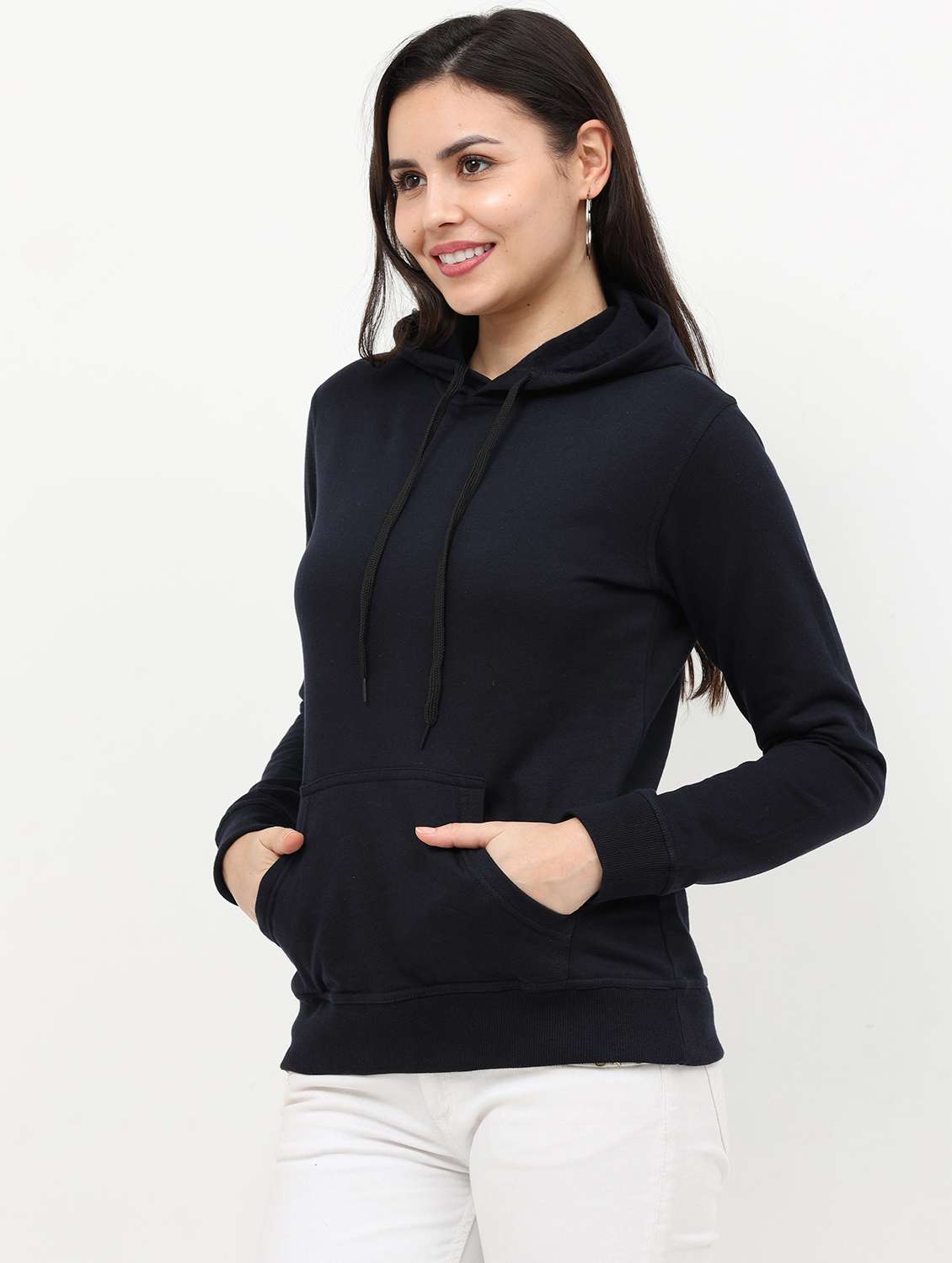 navy blue solid hooded neck sweatshirt - 19785441 - Standard Image - 2