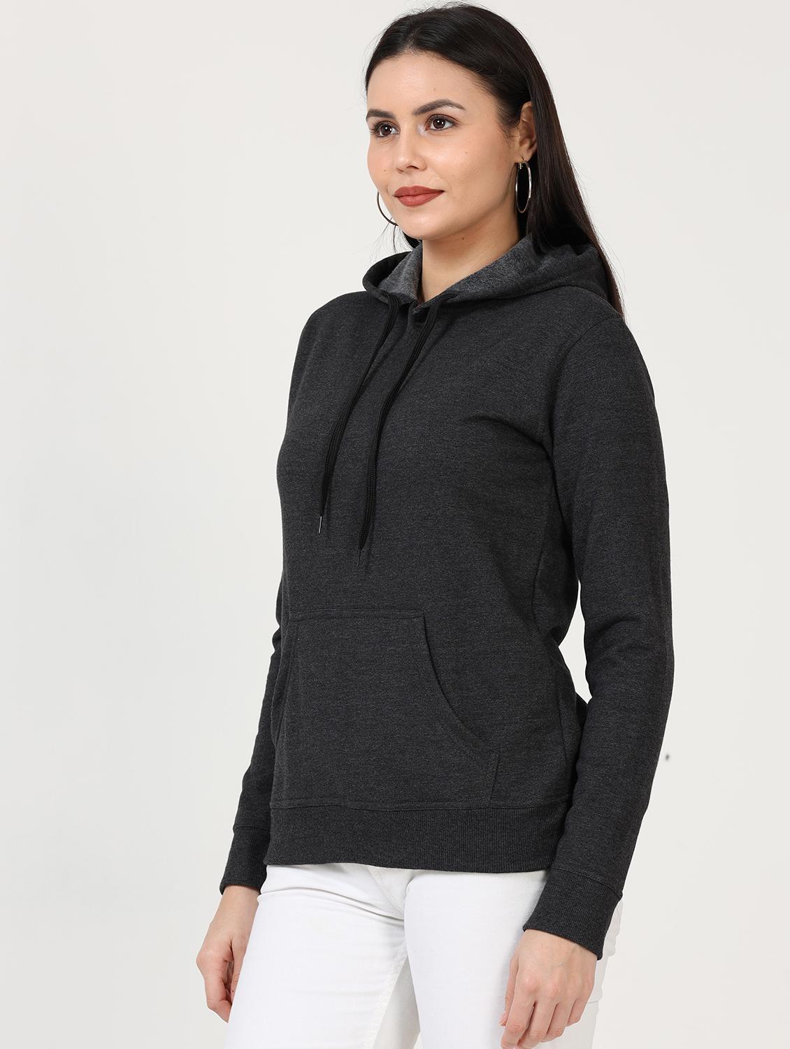 charcoal solid hooded neck sweatshirt - 19785446 - Standard Image - 2