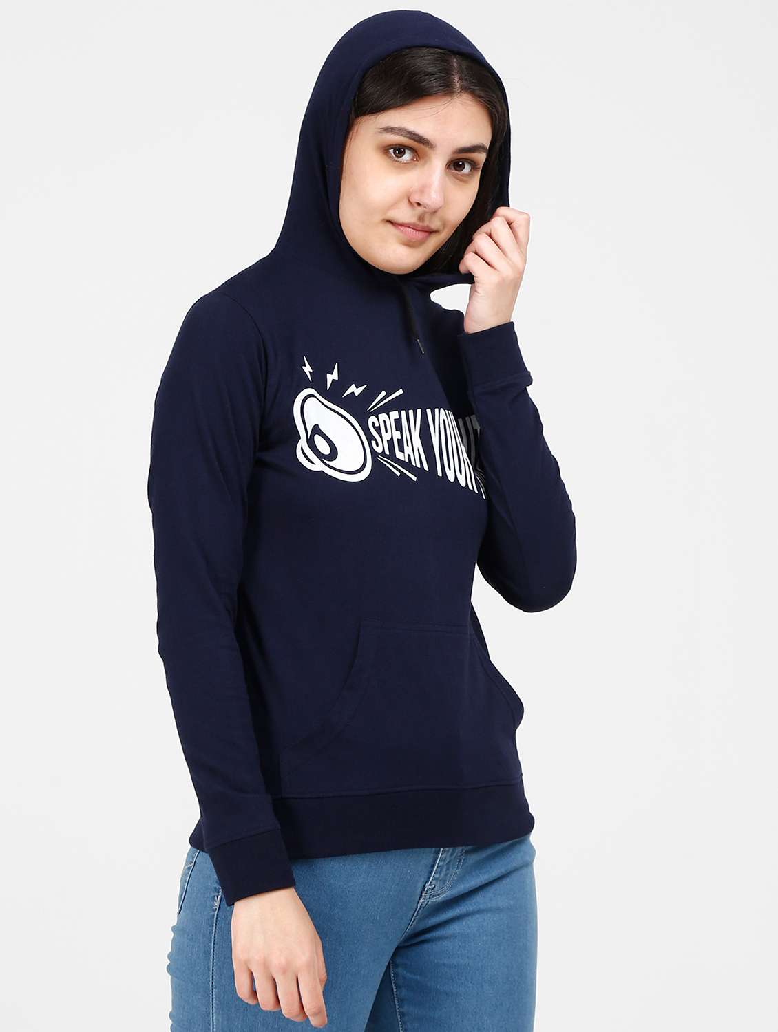 navy blue printed hooded neck zipper sweatshirt - 19785460 - Standard Image - 2