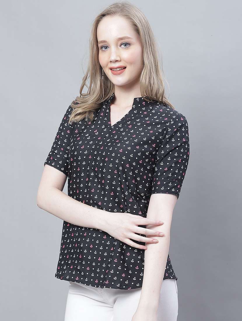 women's straight mandarin neck top