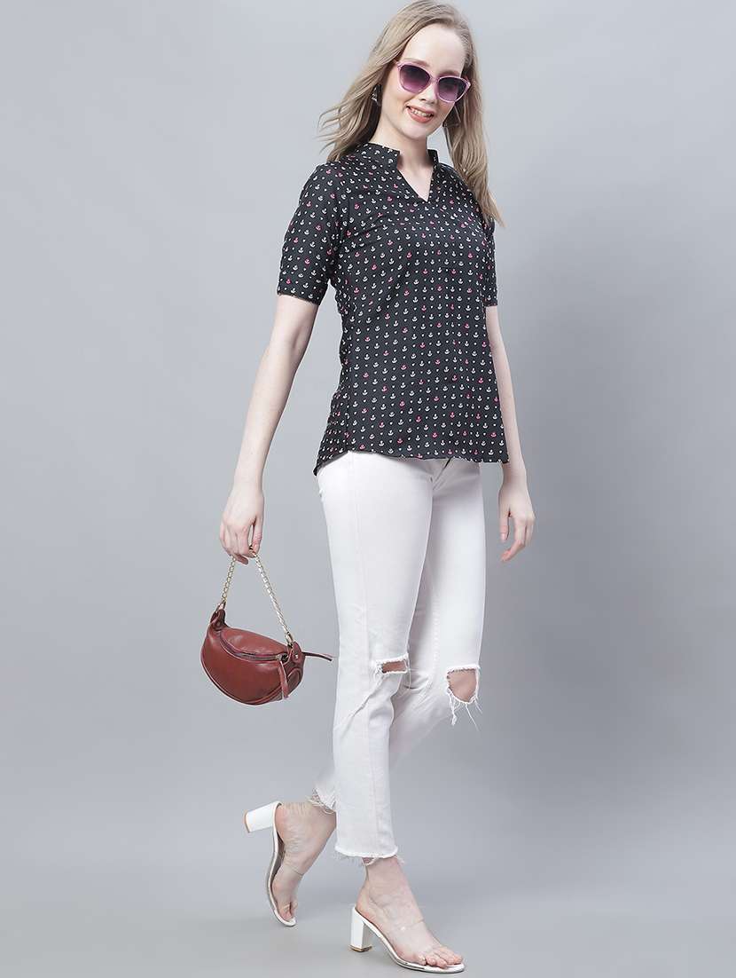 women's straight mandarin neck top - 19786487 - Standard Image - 2
