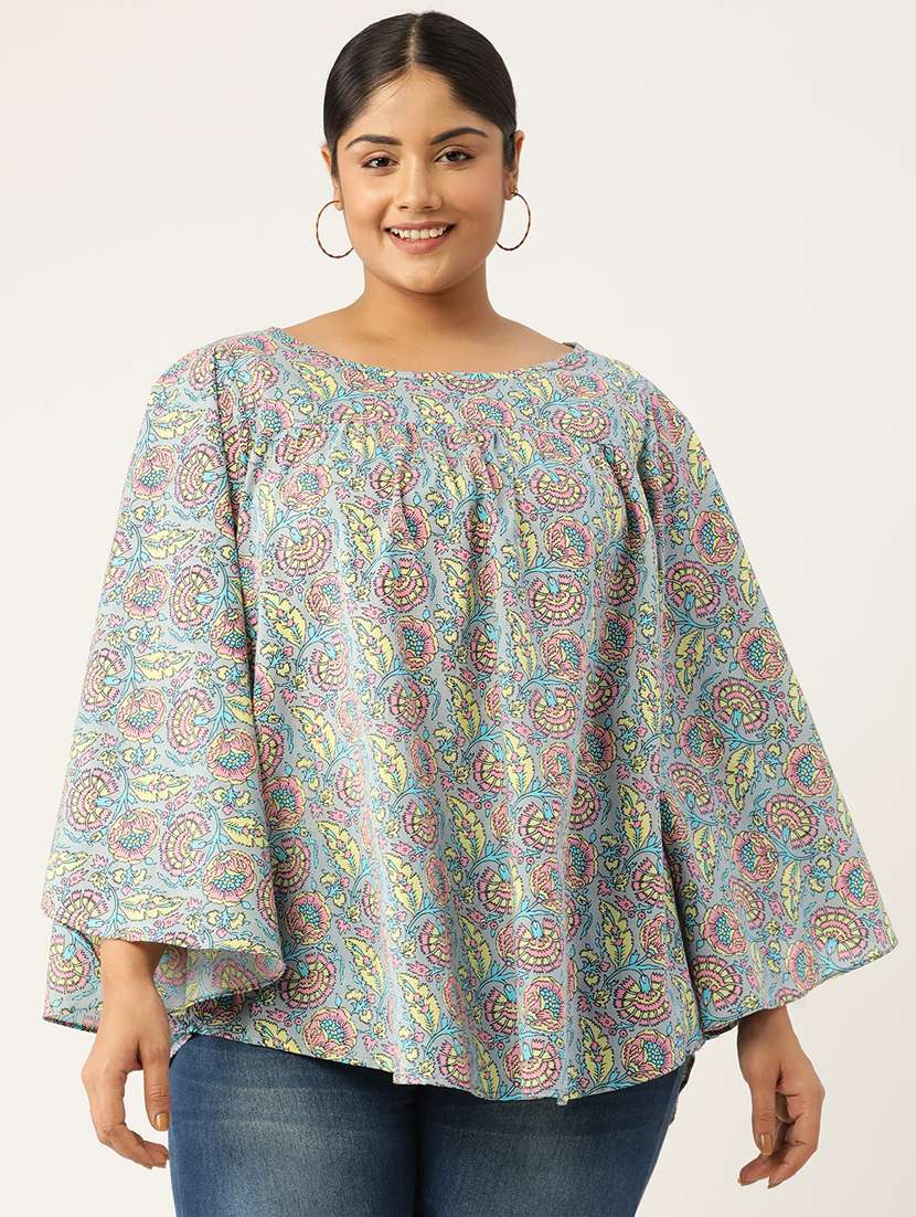 women plus size printed bell sleeves top