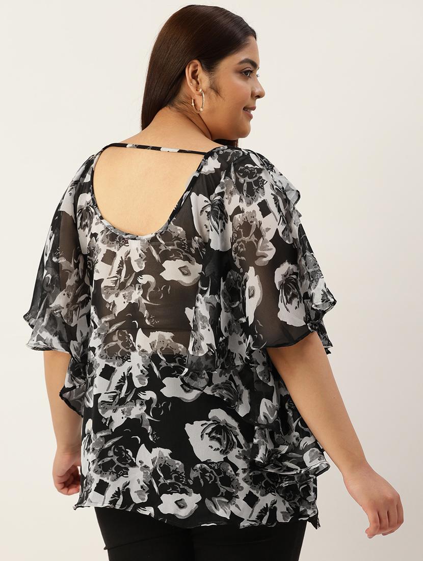 women's ruffle round neck top - 19795442 - Standard Image - 2