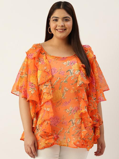 women plus size printed flute sleeves top - 19795443 - Standard Image - 0