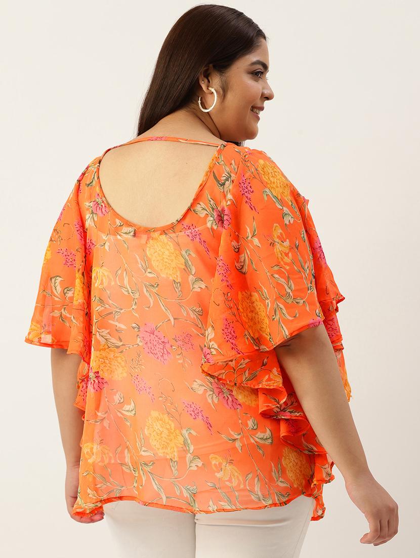 women plus size printed flute sleeves top - 19795443 - Standard Image - 2