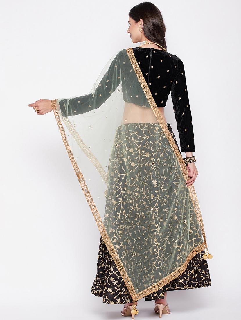 green embroidered gota work net dupatta - 19795914 - Standard Image - 2