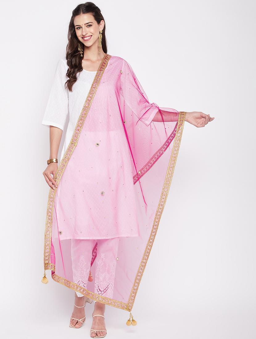 ethnic motifs sequined with gota patti net dupatta - 19795922 -  Zoom Image - 0