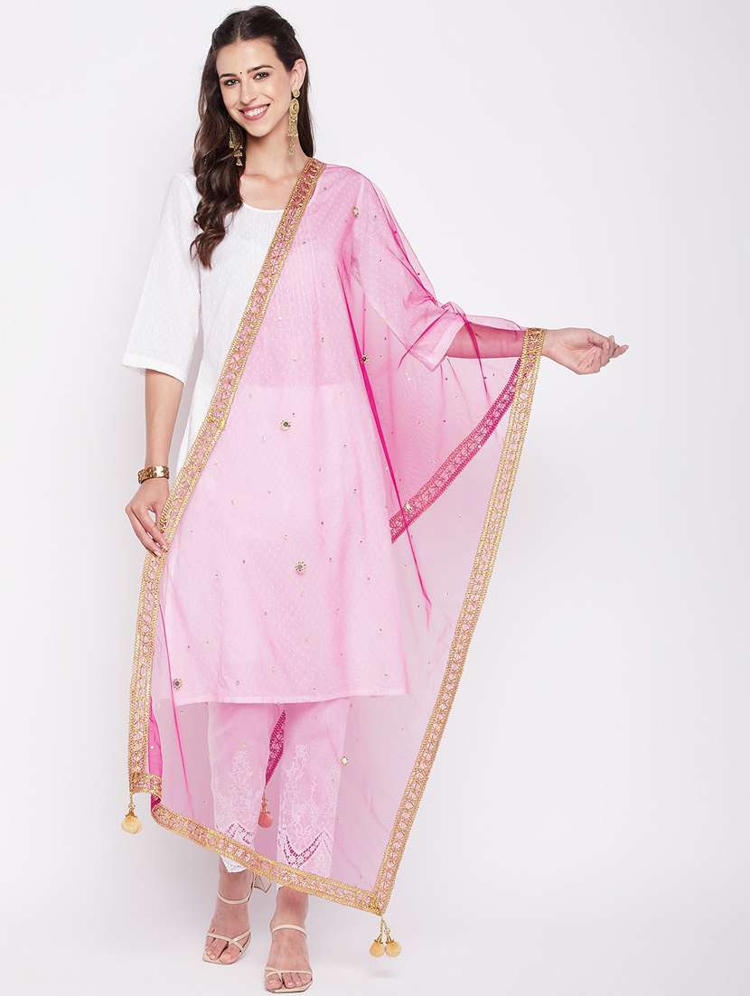 Ethnic Motifs Sequined With Gota Patti Net Dupatta