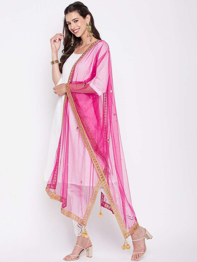 Ethnic Motifs Sequined With Gota Patti Net Dupatta