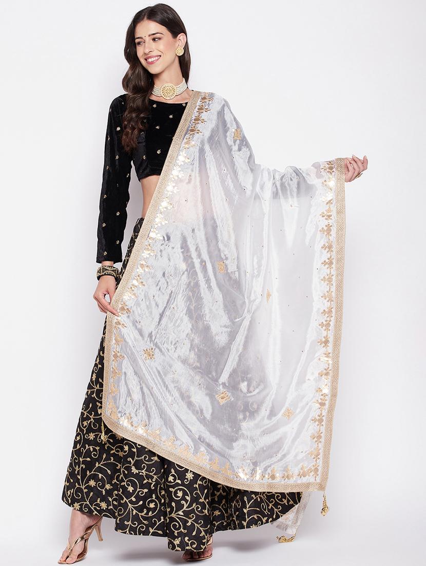 white gota work embroidered dupatta - 19795947 -  Zoom Image - 0