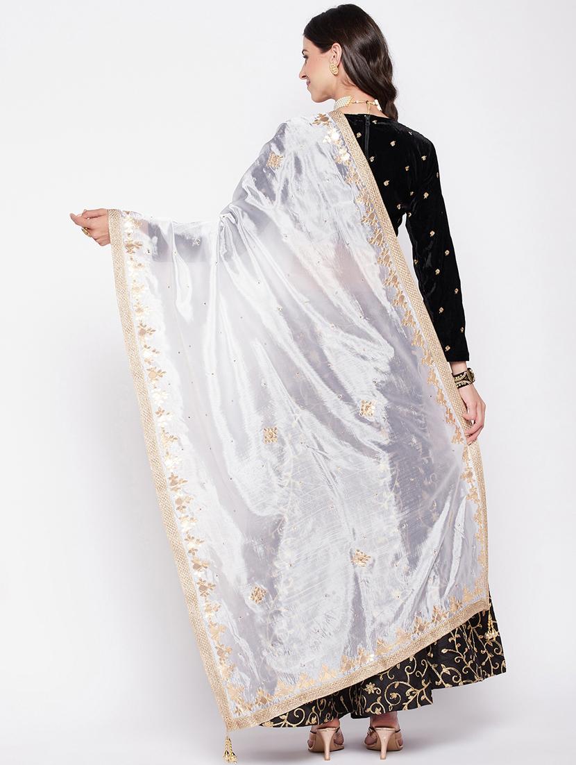 white gota work embroidered dupatta - 19795947 - Standard Image - 2