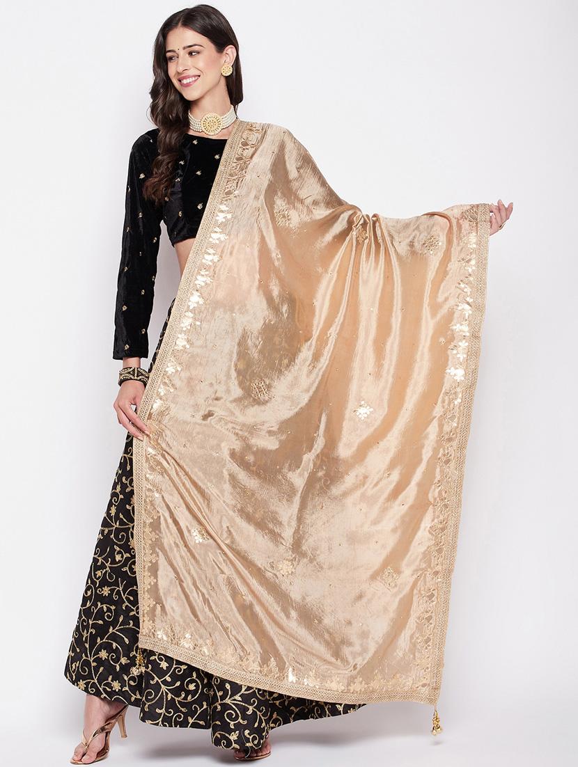 beige gota work embroidered dupatta - 19795949 -  Zoom Image - 0