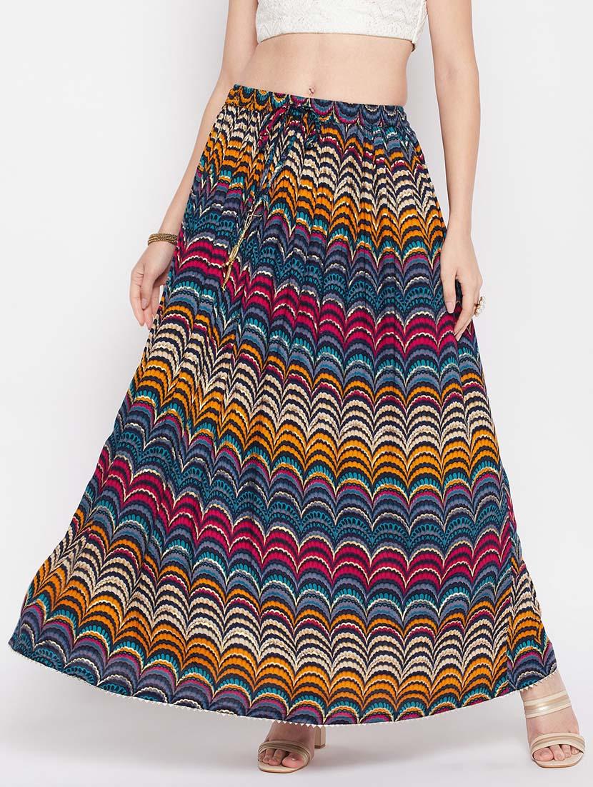multi colored printed flared long skirt - 19796155 -  Zoom Image - 0