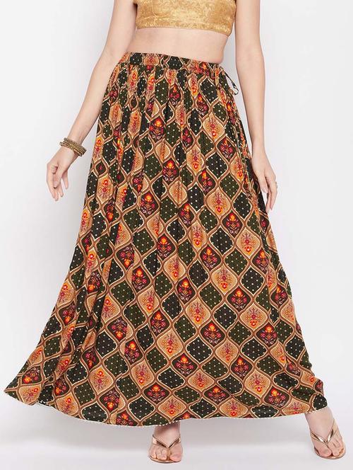green printed flared long skirt - 19796160 -  Standard Image - 0