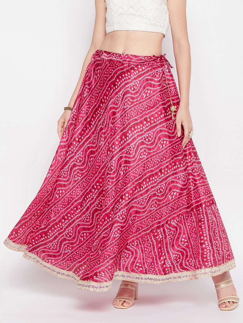 magenta printed flared long skirt