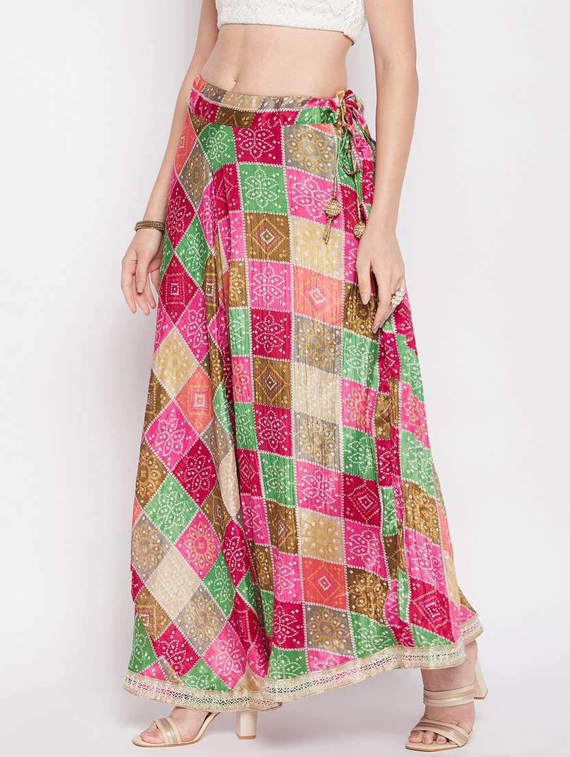 Multi Colored Printed Flared Long Skirt