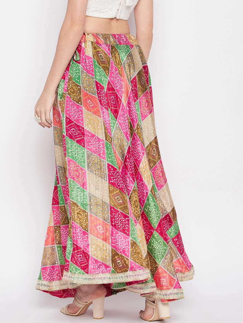 Multi Colored Printed Flared Long Skirt