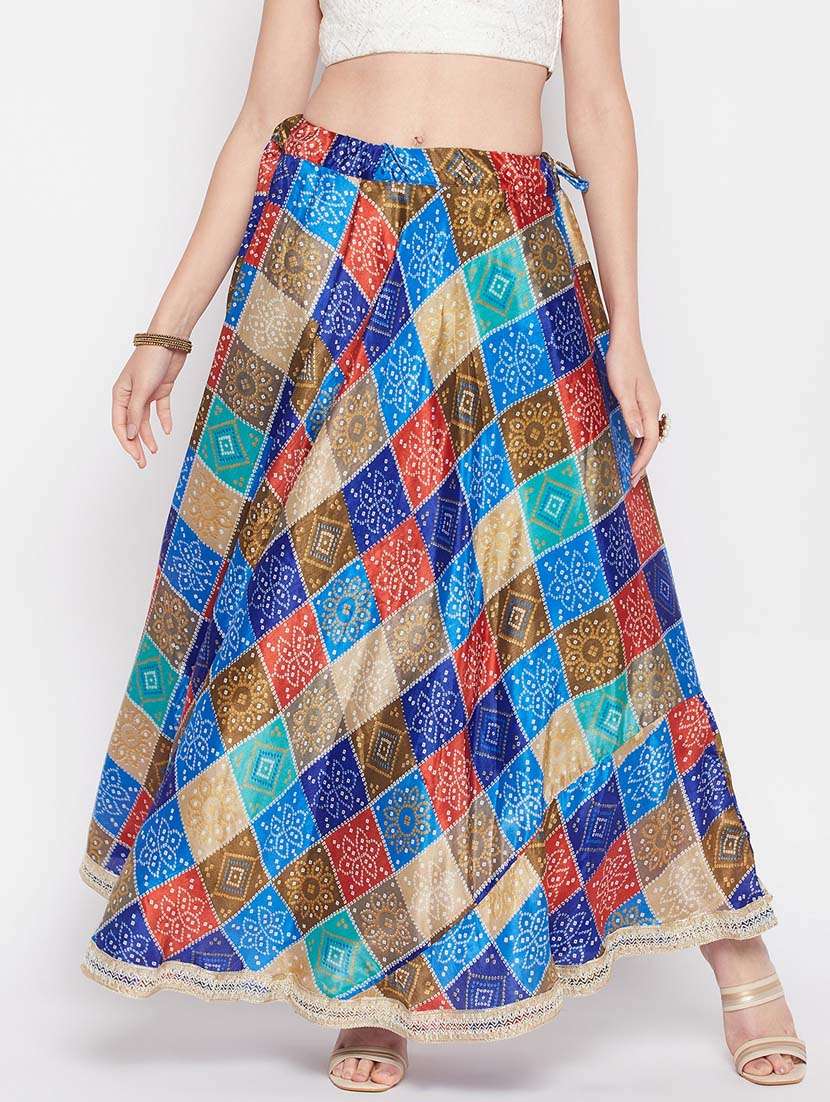 multi colored printed flared long skirt