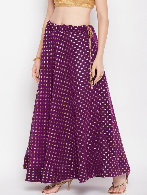 purple printed flared long skirt - 19796181 - Standard Image - 0