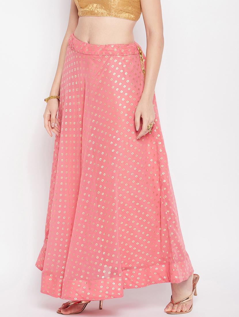 peach printed flared long skirt - 19796183 - Standard Image - 2