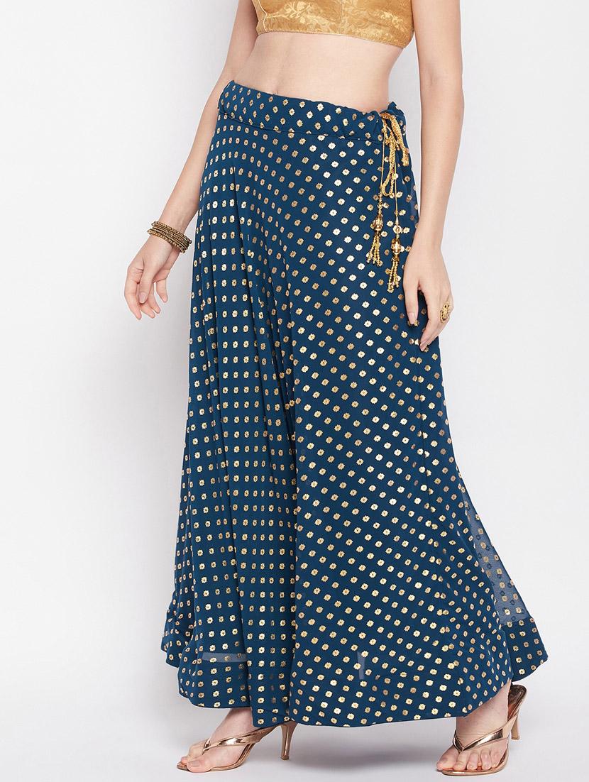 blue printed flared long skirt - 19796185 - Zoom Image - 0
