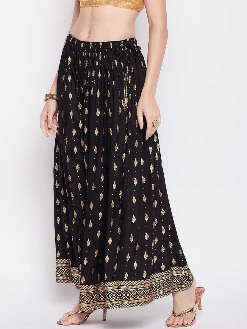 black printed flared long skirt - 19796189 -  Zoom Image - 0