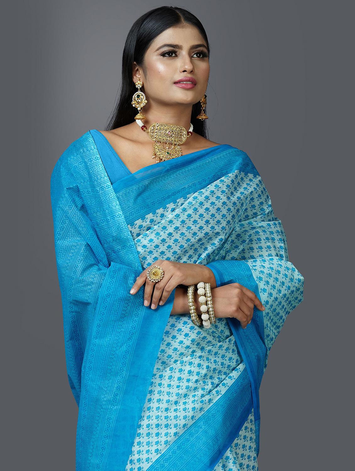 women's floral light blue colored saree - 19796473 - Standard Image - 2