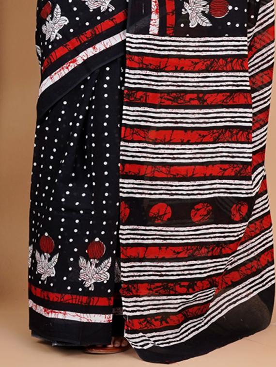 black printed saree with blouse - 19796695 - Standard Image - 2