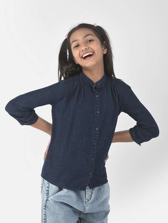 girls solid navy blue casual top