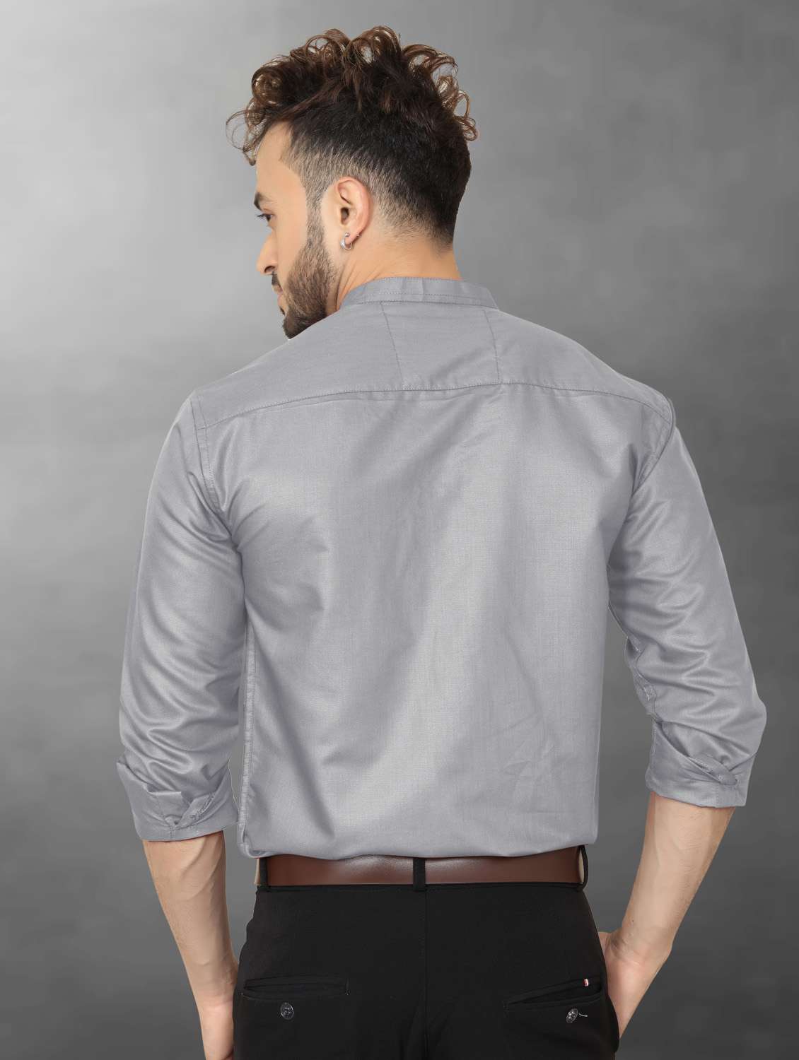 men grey regular fit solid casual shirt - 19803229 - Standard Image - 2