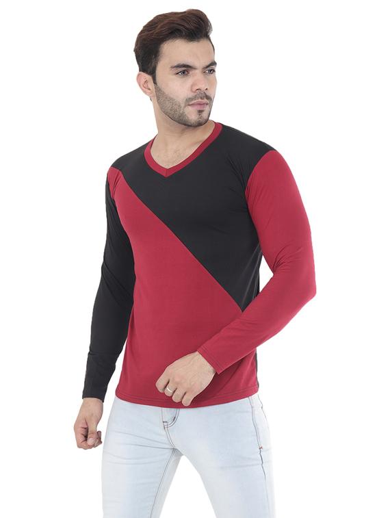 v neck color block t-shirt - 19805702 - Standard Image - 2