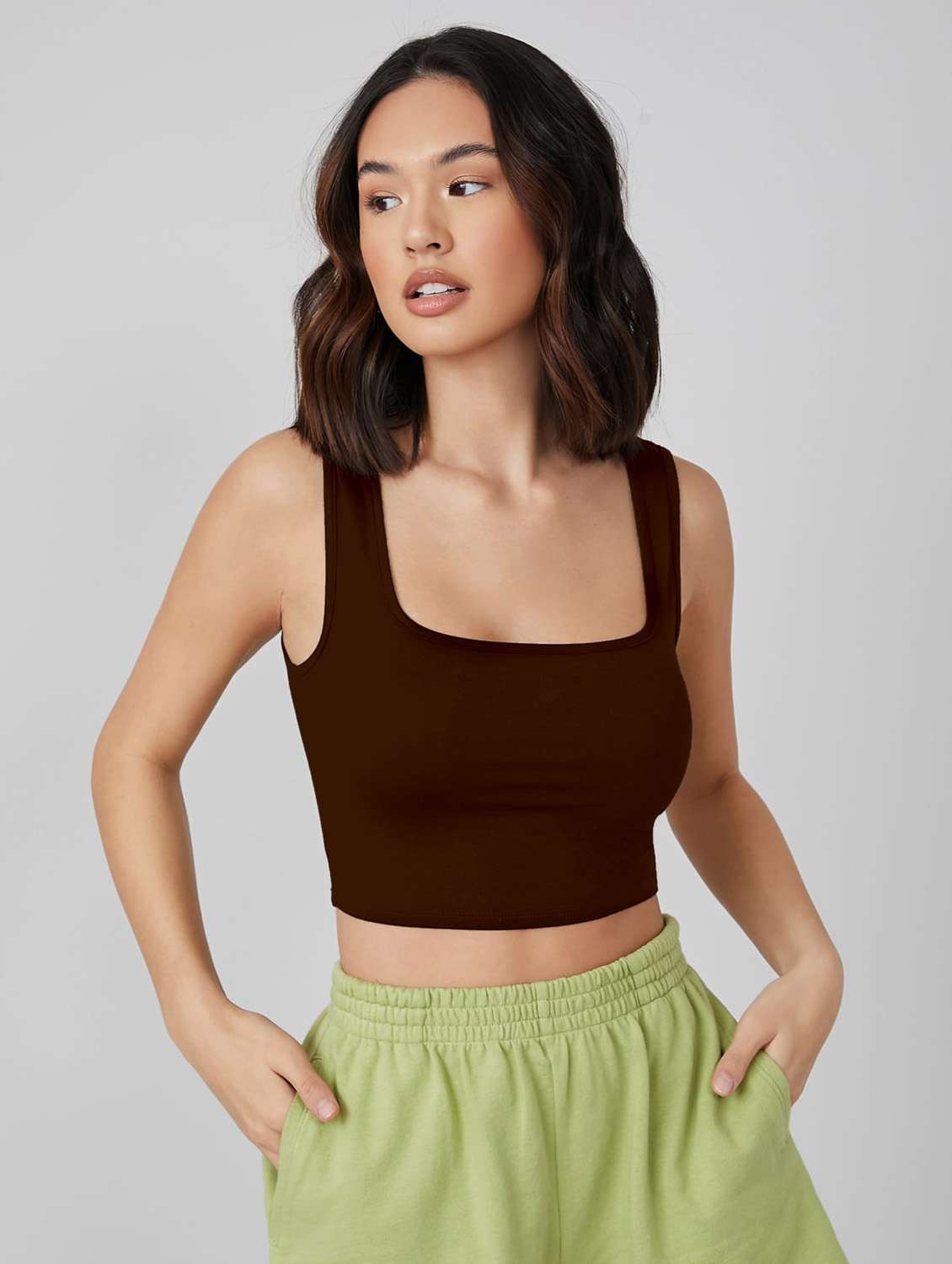 square neck solid crop top