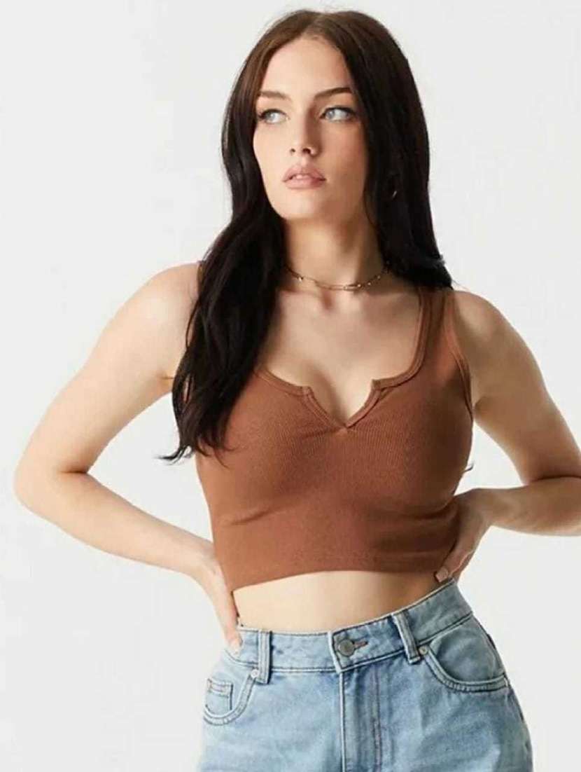 women's crop notch neck top