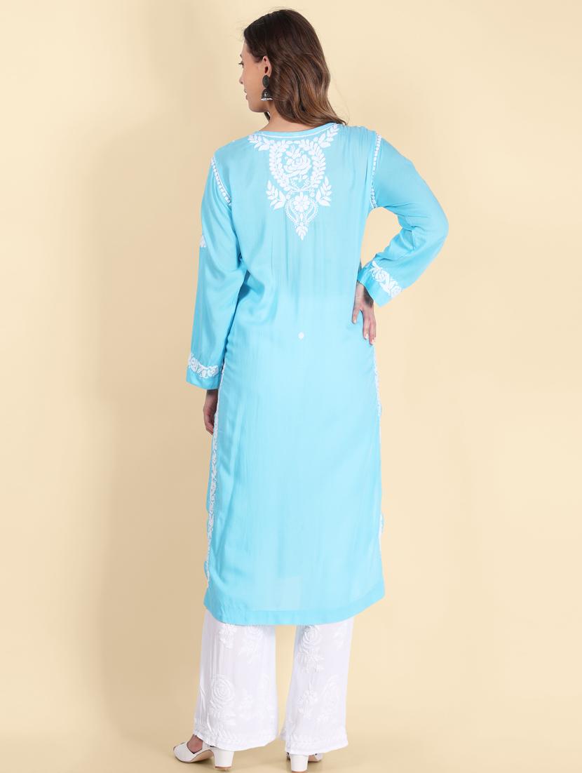 hand embroidered chikankari straight kurta - 19807775 - Standard Image - 2