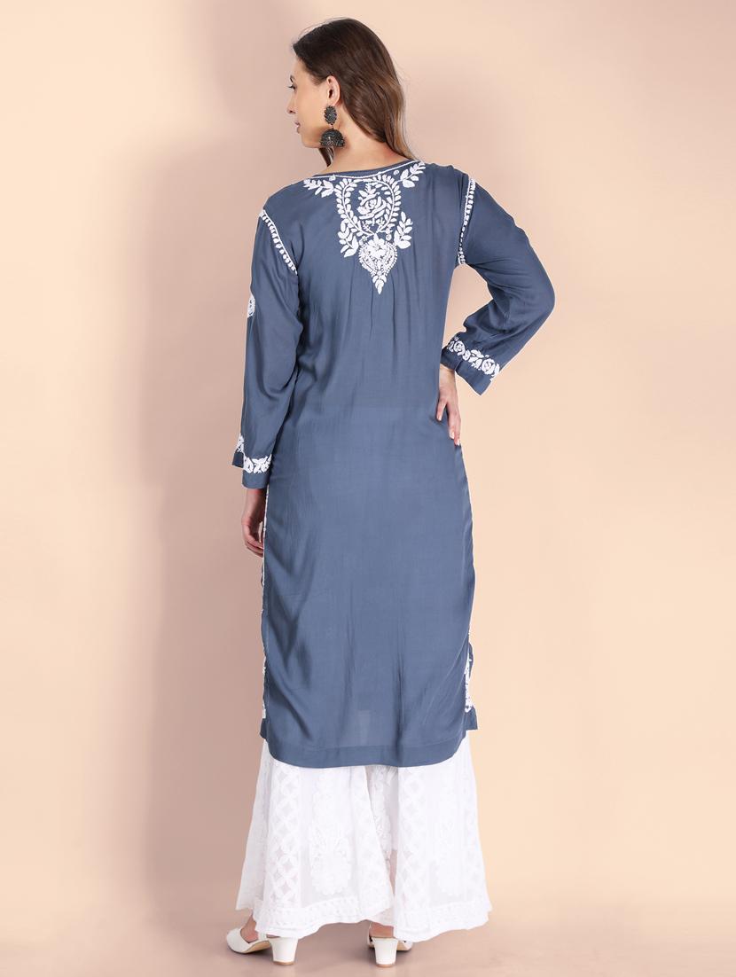hand embroidered chikankari straight kurta - 19807776 - Standard Image - 2
