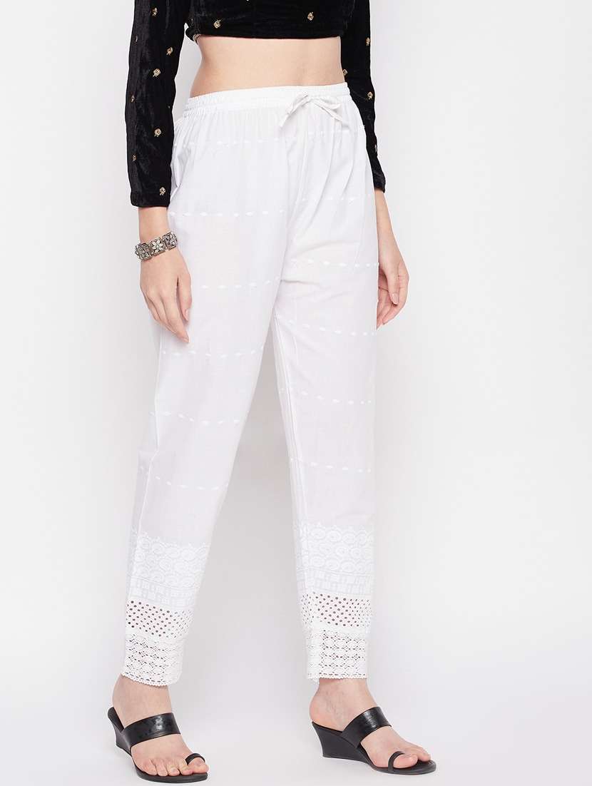 white embroidered straight palazzo - 19807786 - Standard Image - 2